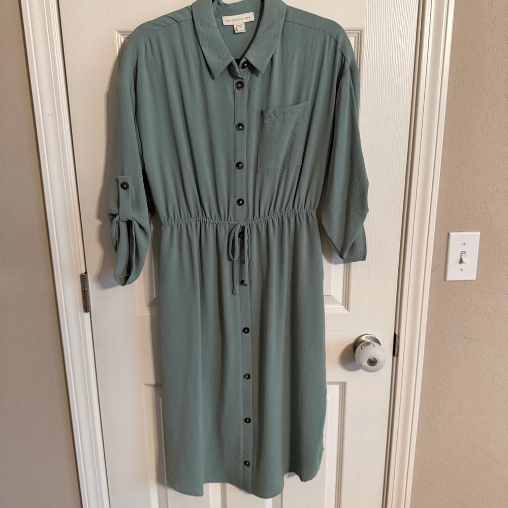 Monteau Teal Button-Up Midi Dress